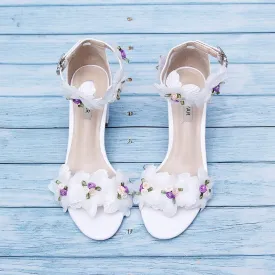 xiangtuibao Sweet Open Toe Women's Sandals with One Line Buckle Hollow White Chiffon Flowers Adult Gift Fairy Women's Shoes Bridesmaid Shoes