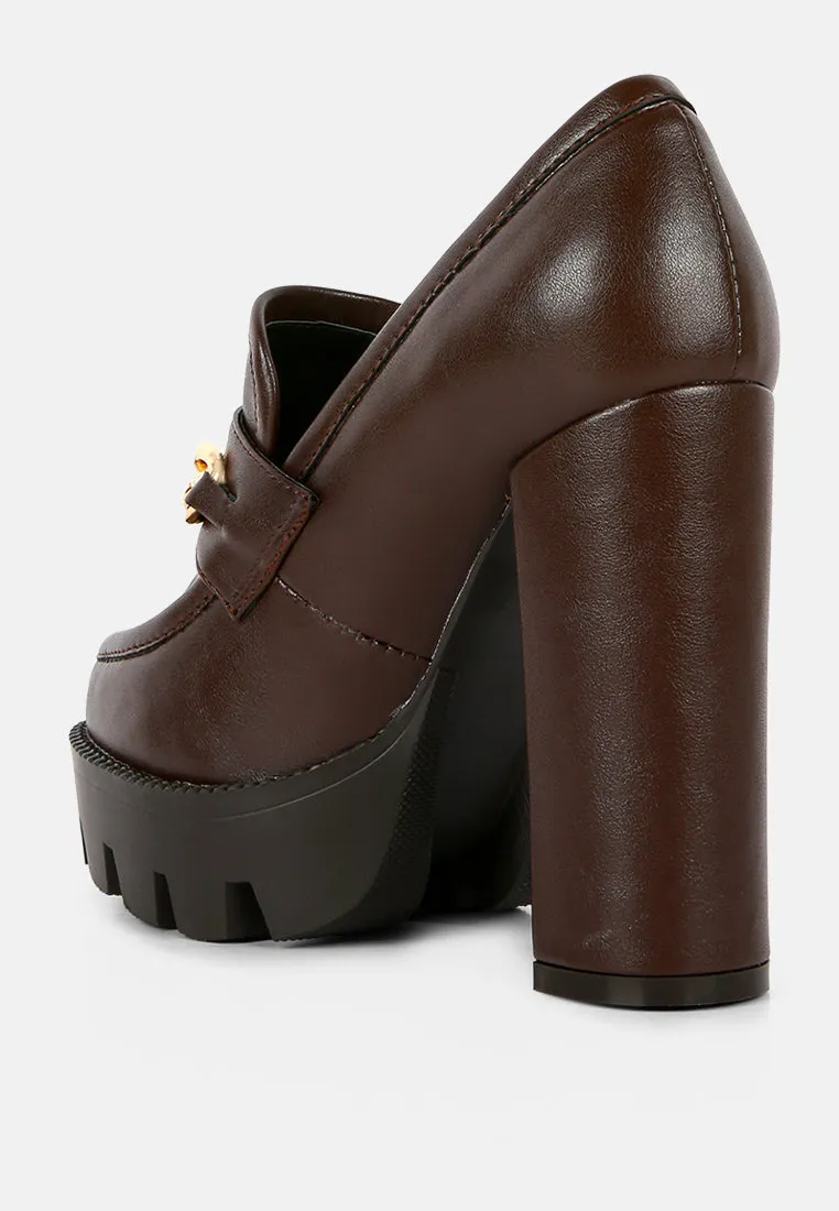 Y2k Chunky High Block Heeled Loafers (Brown and Black)