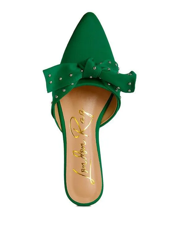 Yancy Studded Chic Bow Flat Mules