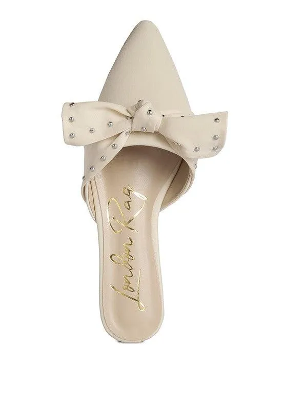 Yancy Studded Chic Bow Flat Mules