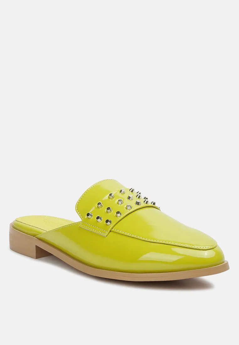 Yashta Patent Studded Flat Mules