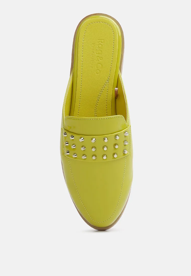 Yashta Patent Studded Flat Mules