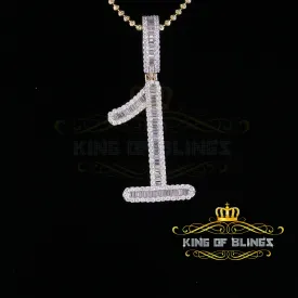 Yellow 925 Silver Baguette Numeric Number '1 'Pendant 4.0ct Cubic Zirconia