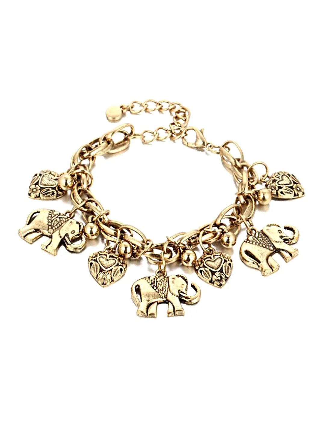 Yellow Chimes Anklets for Women Oxidised Gold-Toned Elephant & Heart Charm Anklet For Woman and Girls