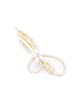 Yellow Chimes Elegant Style Mini Pearl Allegator Clip Retro Bow Design Bangs Clips Metal Jaw Clips Hair Accessories for Women/Girls.