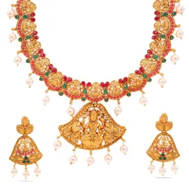 Yellow Chimes Temple Jewellery Set Gold Plated Jewelry Set Traditional Choker Necklace Set Gold Plated Jewellery Set for Women (Golden) (YCTJNS-14CHLKMI-GL)