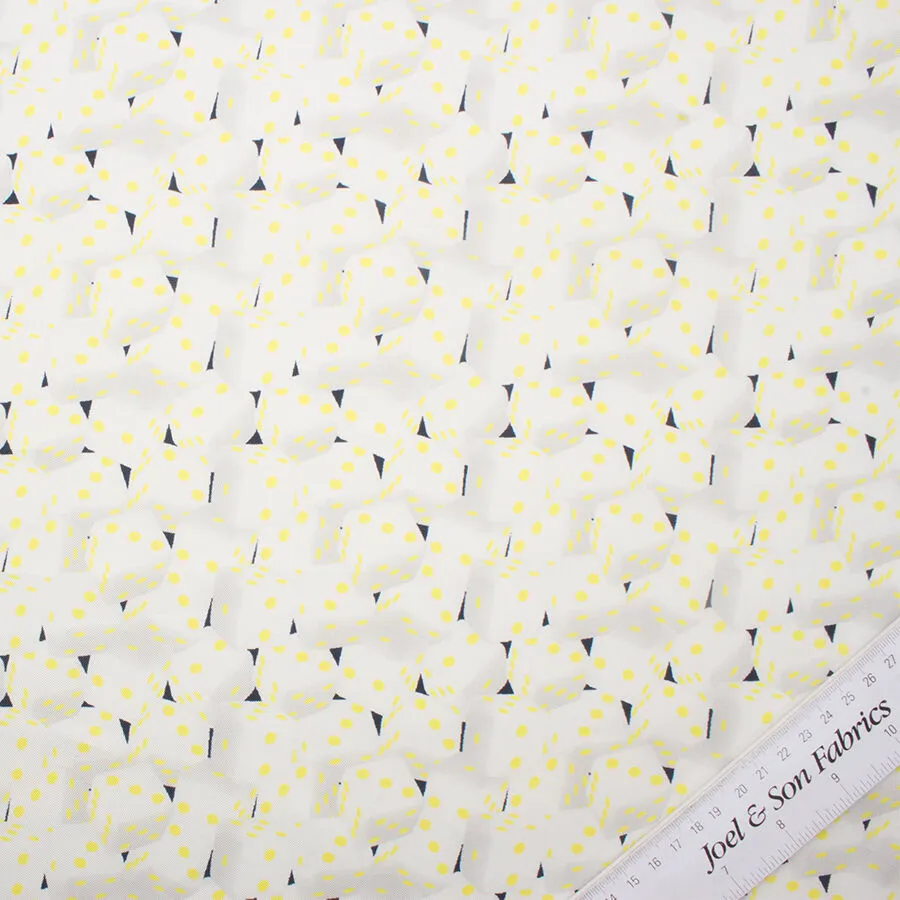 Yellow 'Dice' Printed Silk Twill