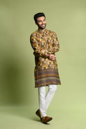 Yellow Linen Kurta Top in Digital Prints