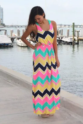 Yellow Multi Color Chevron Maxi Dress