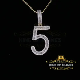 Yellow Sterling Silver Baguette Numeric Number '5' Pendant 4.78ct Cubic Zirconia