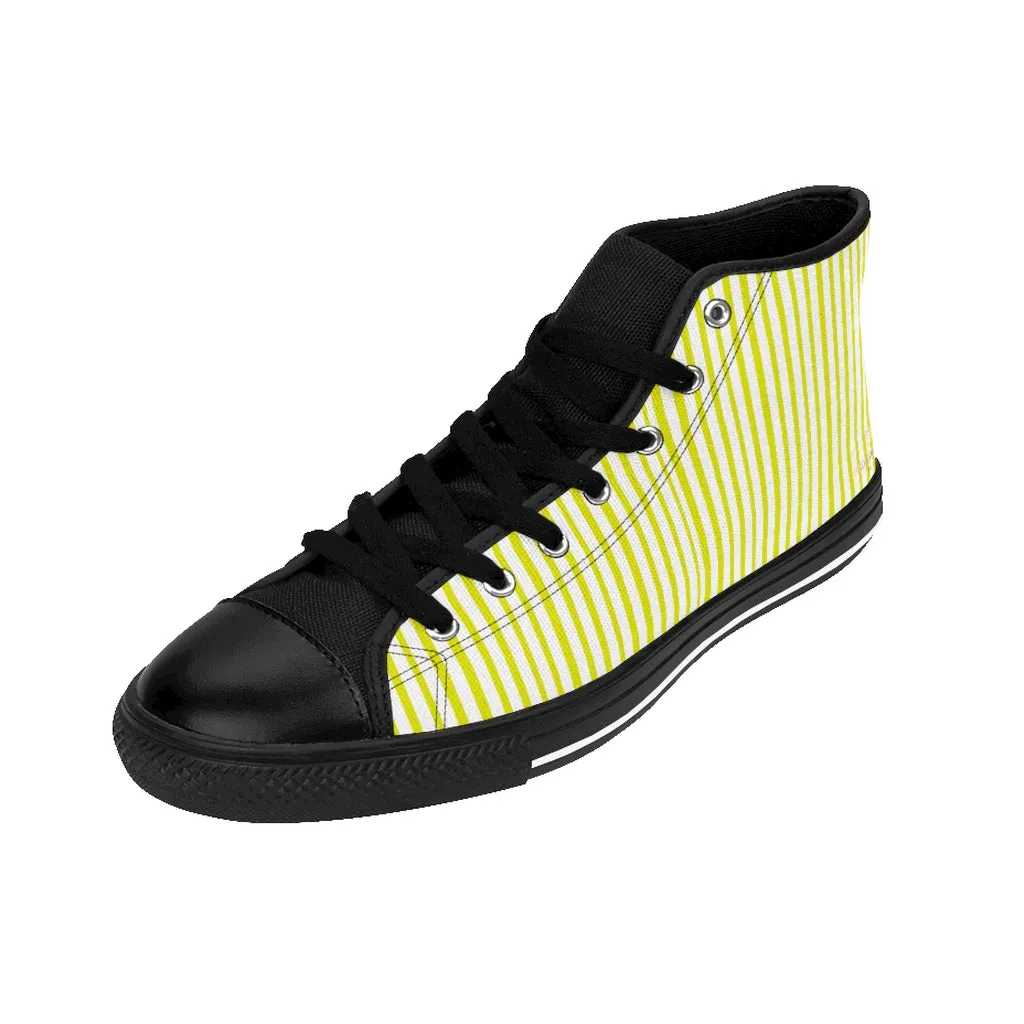 Yellow Striped High-top Sneakers, Modern Stripes Best Men's Designer Tennis Running Shoes