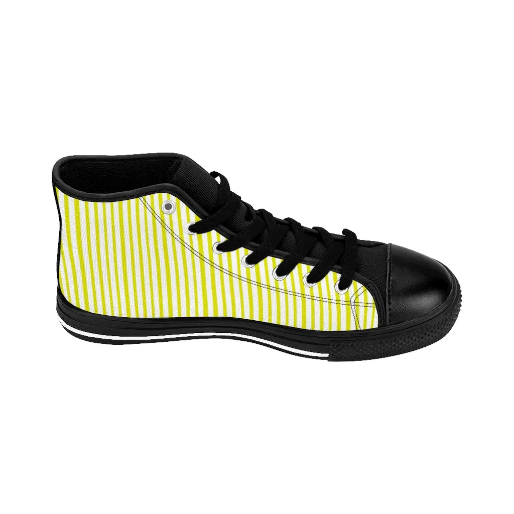 Yellow Striped High-top Sneakers, Modern Stripes Best Men's Designer Tennis Running Shoes