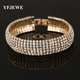 YFJEWE Factory price Gold and Silver Color Classic Crystal Pave Link Bracelet Bangle Fashion Full Rhinestone Jewelry Women B011