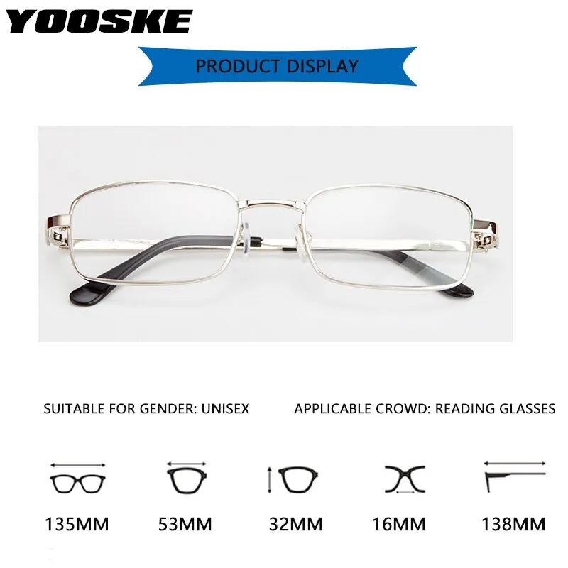 Yooske Unisex Full Rim Square Alloy Reading Glasses 7247