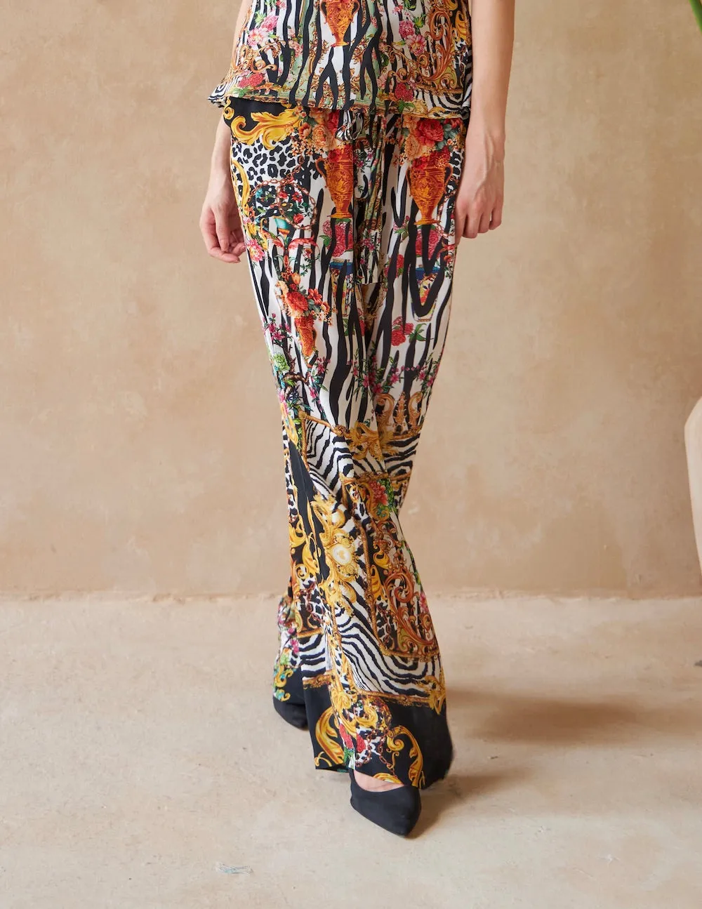 Zebra Multicolour Larch Wide Leg Silk Pants